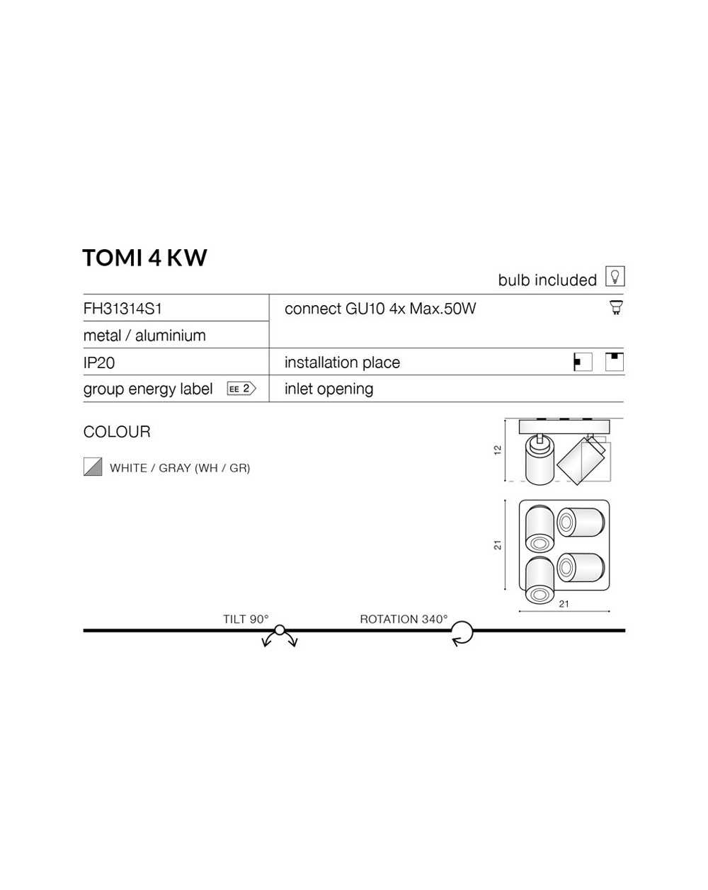 Lampa Tomi 4 KW White