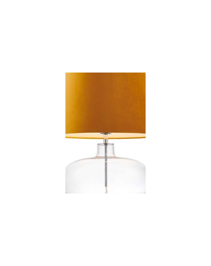 Sawa Velvet szklana lampa stołowa ze złotym welurowym abażurem i przeźroczystą szklaną podstawą - Kaspa