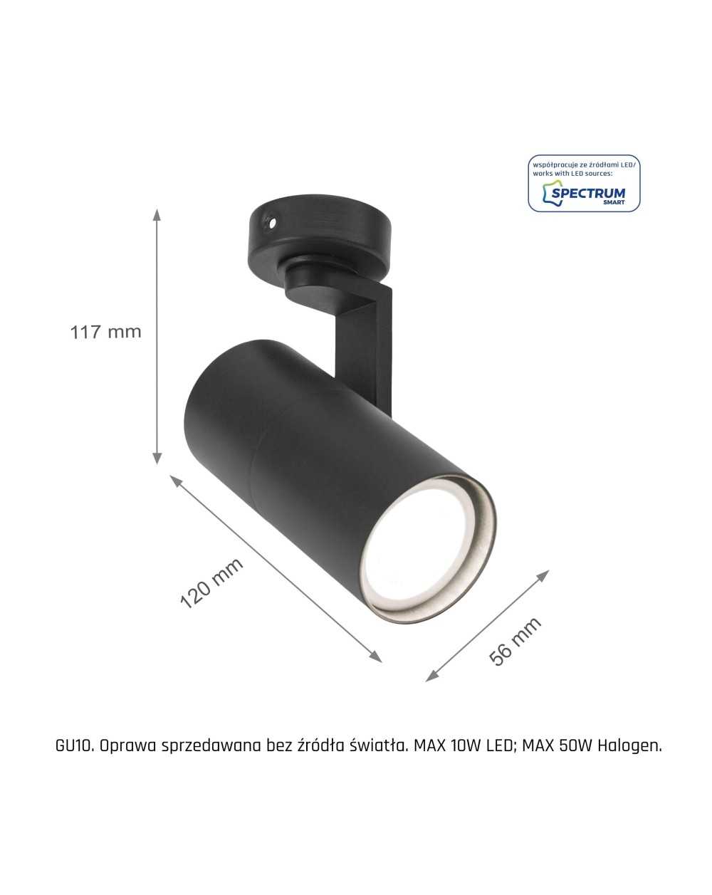 MADARA MINI II GU10 BAZA GU10 250V IP20 56x120x117mm CZARNY SLIP003013