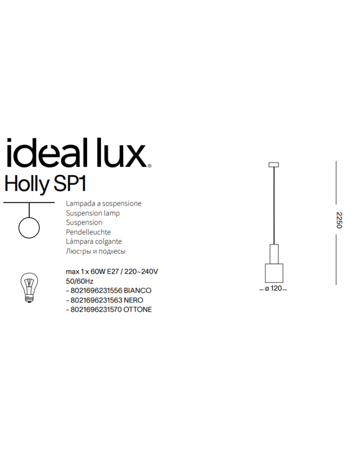 Lampa wisząca HOLLY SP1 nowoczesna nad blaty IDEAL LUX czarna