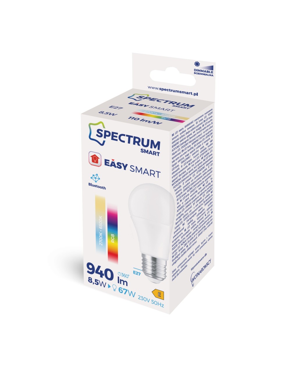 LED GLS 8,5W E-27 230V RGBW+CCT+DIM BTM Spectrum SMART Easy Smart WOJ+14628