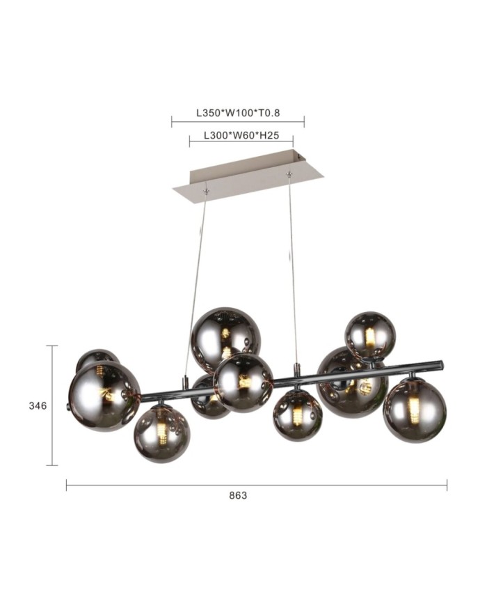 SEVILLA Lampa wisząca z dziesięcioma kulistymi kloszami w kolorze czarnego chromu 6214-1010