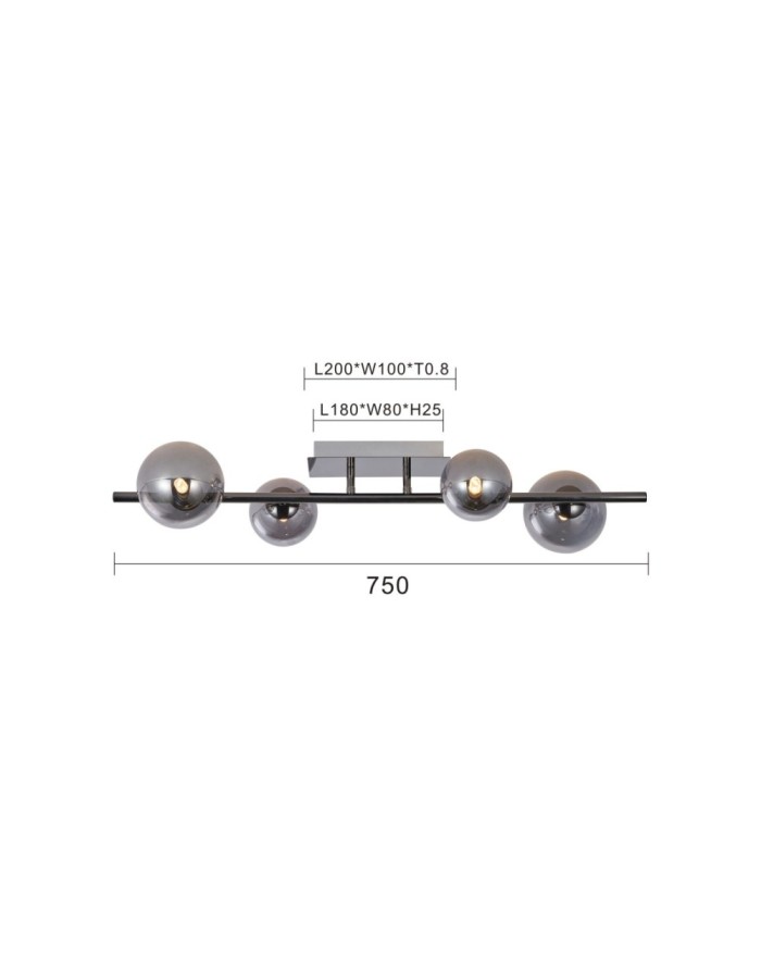 SEVILLA Lampa sufitowa z czterema kulistymi kloszami w kolorze czarnego chromu 9214-0410