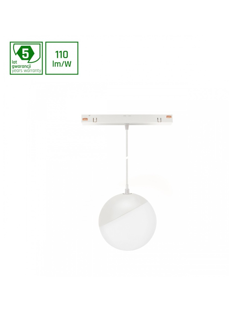 SYSTEM SHIFT - GLOBE P oprawa kula zwis na szynop. 100 (850mm kabel) 5W 165st biała 5 lat gw. 2 obwo WLD+40034_2F