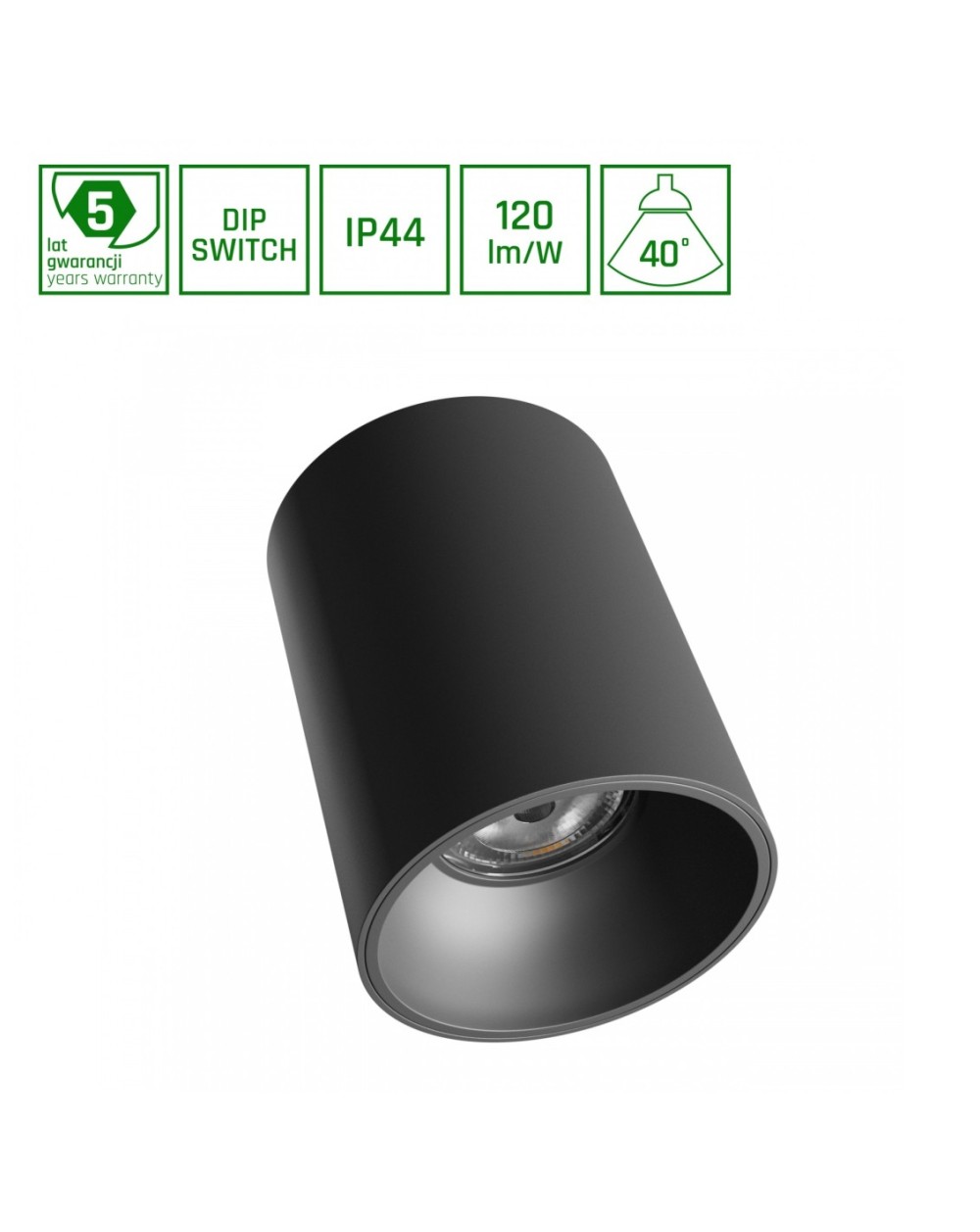 ORBITO NATYNKOWA 14-27W NW 230V 40ST IP44 UGR 19 RA90 FI115X152MM CZARNY OKRĄGŁA 5 LAT SLI043039NW_PW