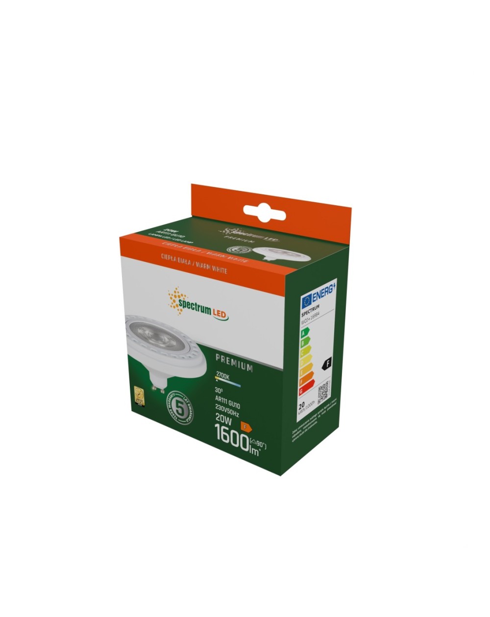 LED AR111 GU10 230V 20W COB 30ST WW RA90 PREMIUM BIAŁY SPECTRUM 5LAT GWARANCJI WOJ+16984
