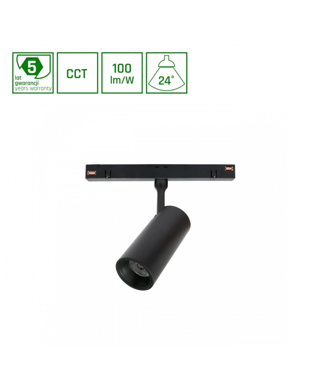 SYSTEM SHIFT CCT - SPOT M/L OPRAWA NA SZYNOPRZEWÓD 55x120x163mm 12W 24ST CZARNY 5 LAT GW WLD+40088_CCT