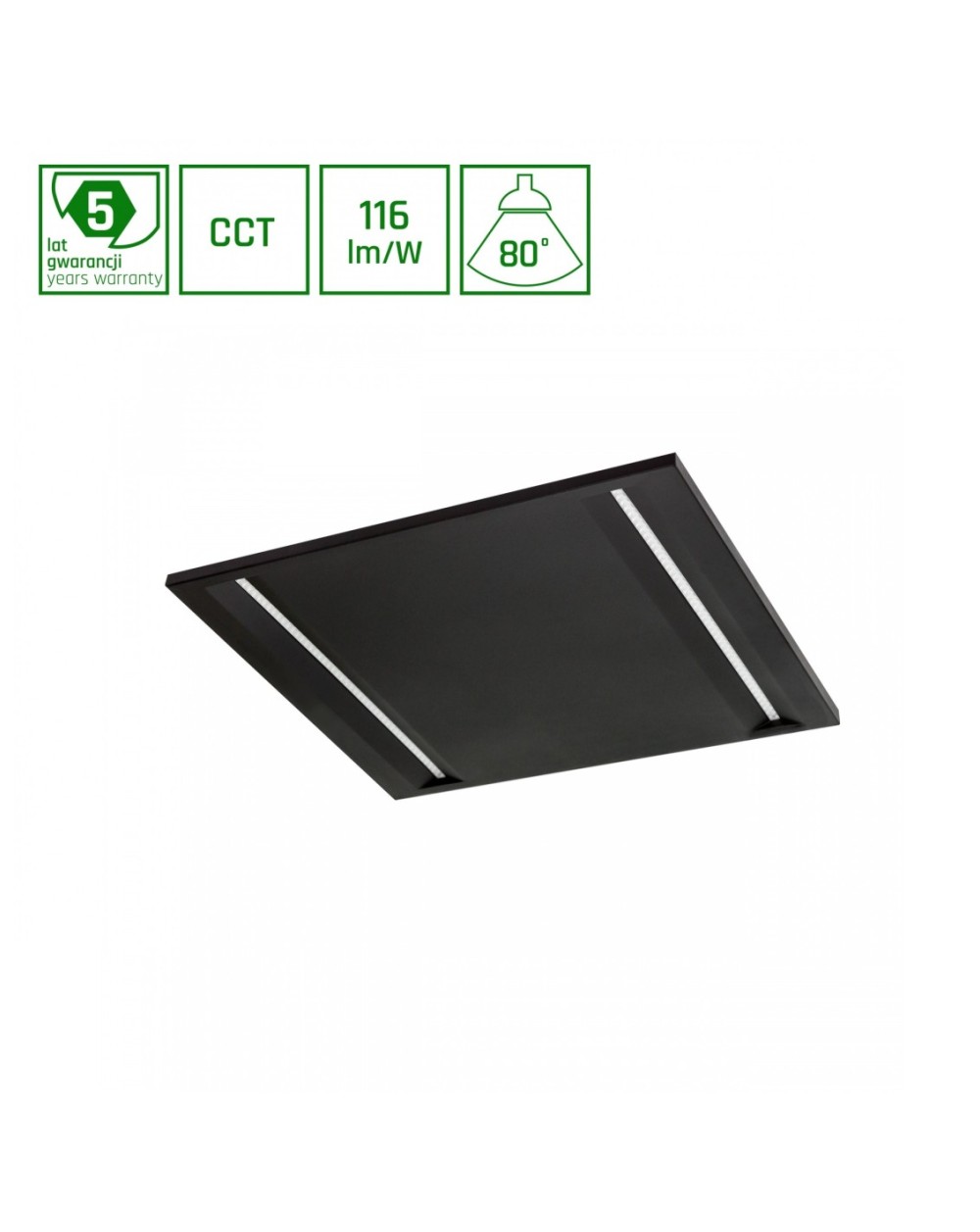 ALGINE LINE PANEL 40W 3CCT 230V 80ST IP20 600x600x15MM CZARNY UGR 16 5 LAT GWARANCJI SLI035050CCT_BLACK_PW