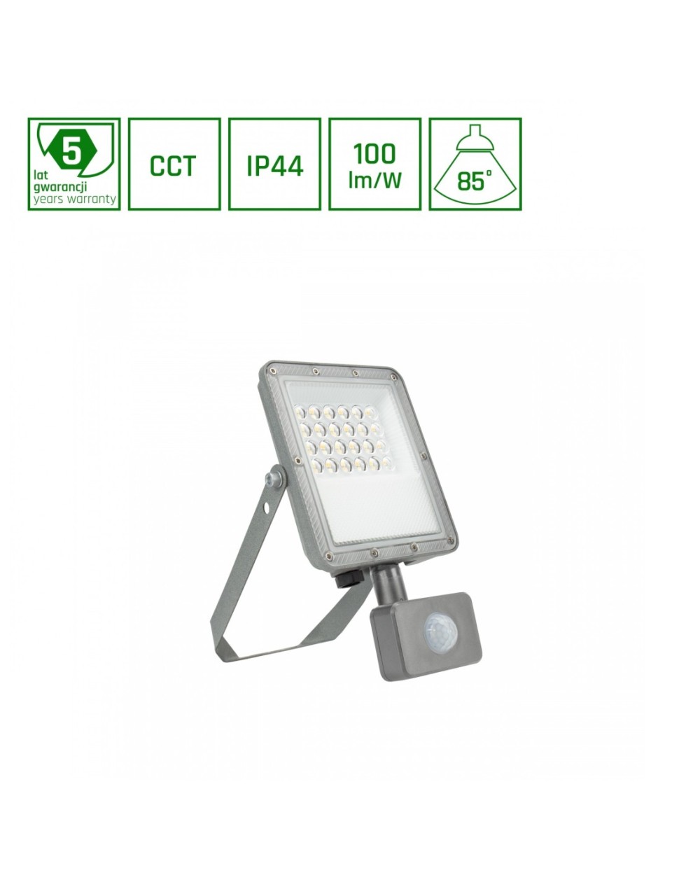 NOCTIS MAX CCT NAŚWIETLACZ 20W CCT 230V IP44 217x131x53mm SZARY CZUJNIK RUCHU 5 LAT GWARANCJI SLI029082CCT_PW_SENSOR