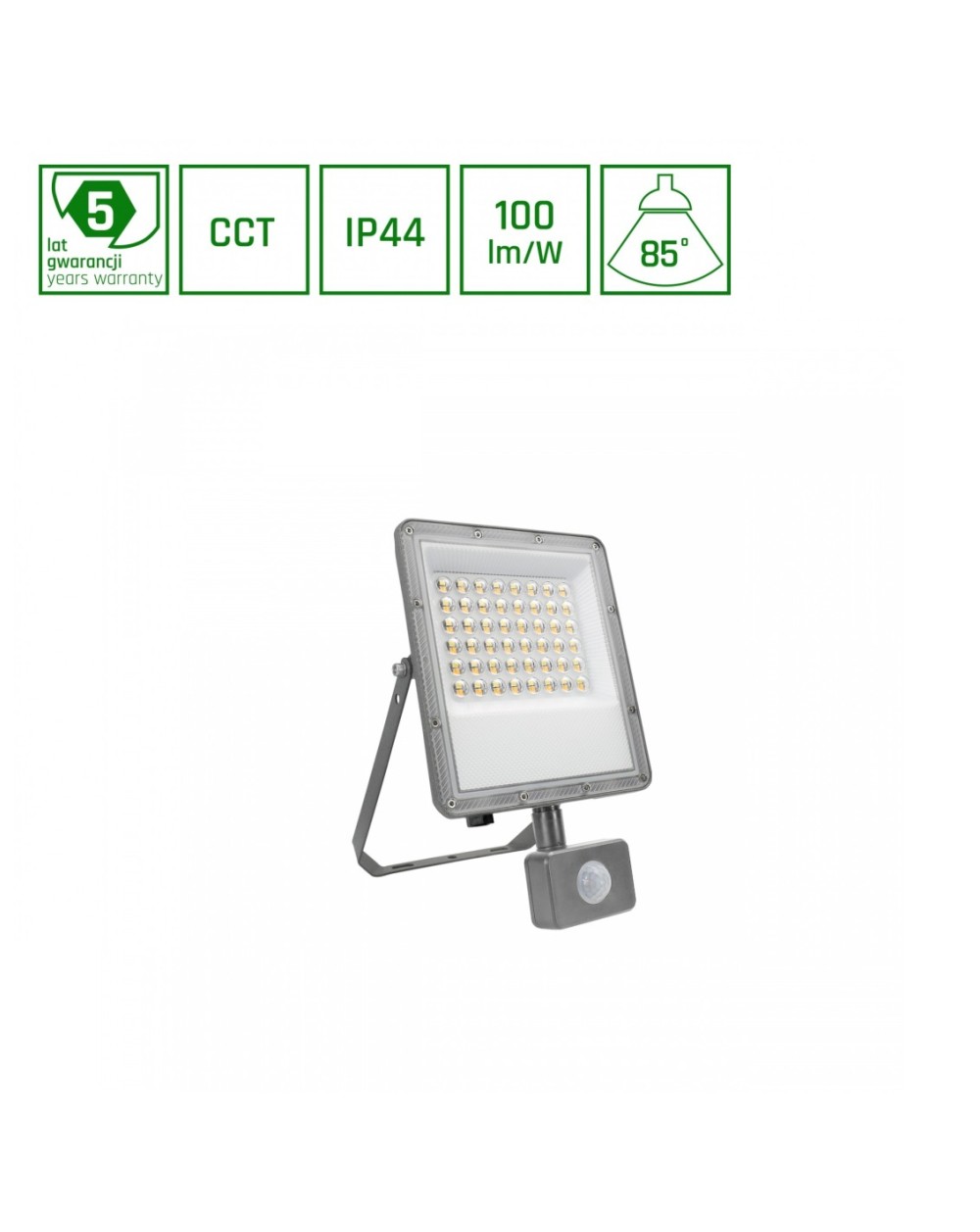 NOCTIS MAX CCT NAŚWIETLACZ 50W CCT 230V IP44 265x171x53mm SZARY CZUJNIK RUCHU 5 LAT GWARANCJ SLI029084CCT_PW_SENSOR
