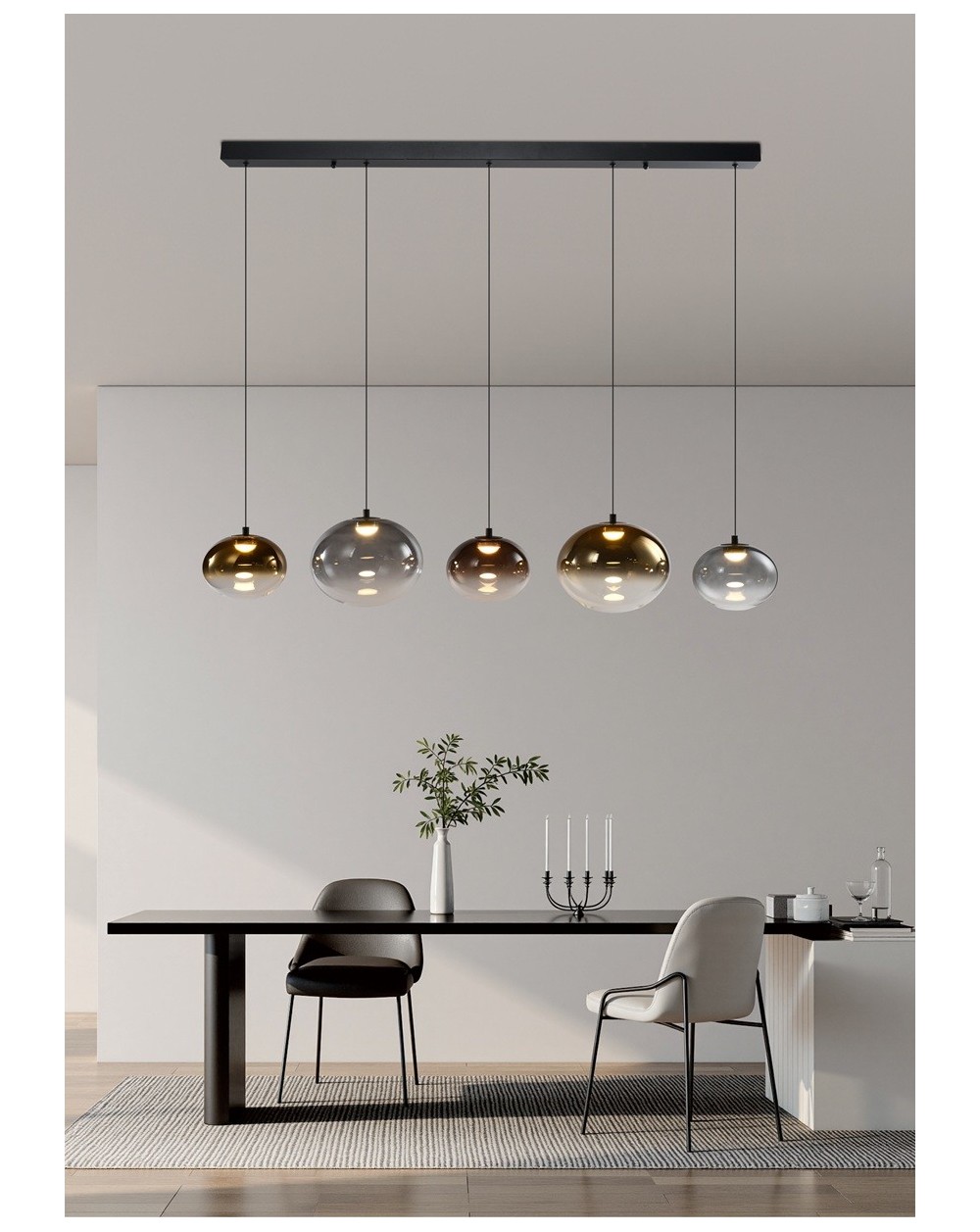 7082-502 Lampa wisząca piątka prosta Pesaro czarna 