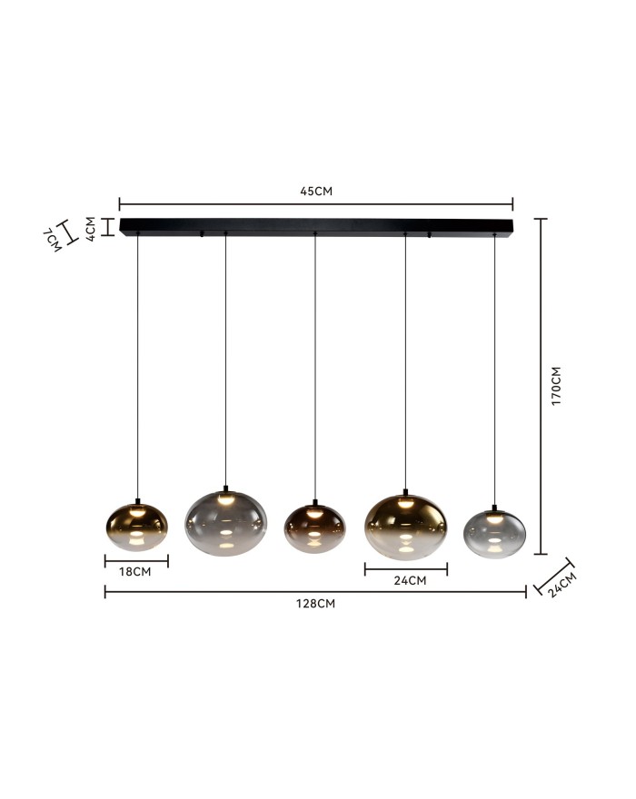 7082-502 Lampa wisząca piątka prosta Pesaro czarna 