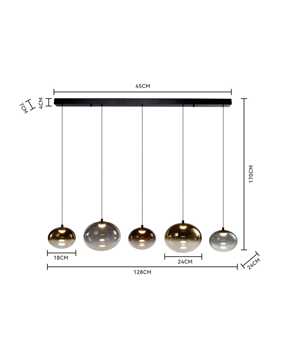 7082-502 Lampa wisząca piątka prosta Pesaro czarna 