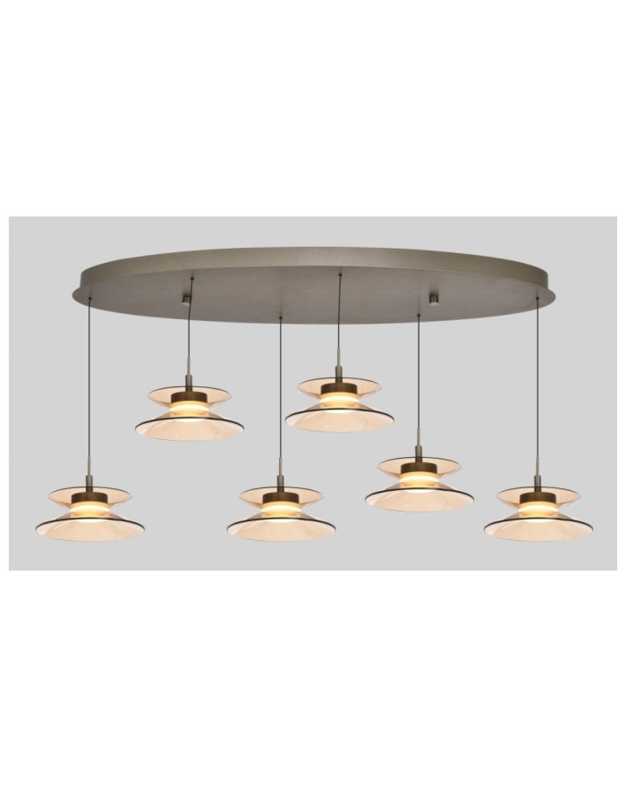 7058-621 Lampa wisząca szóstka owalna Crema brąz / klosz coffee 