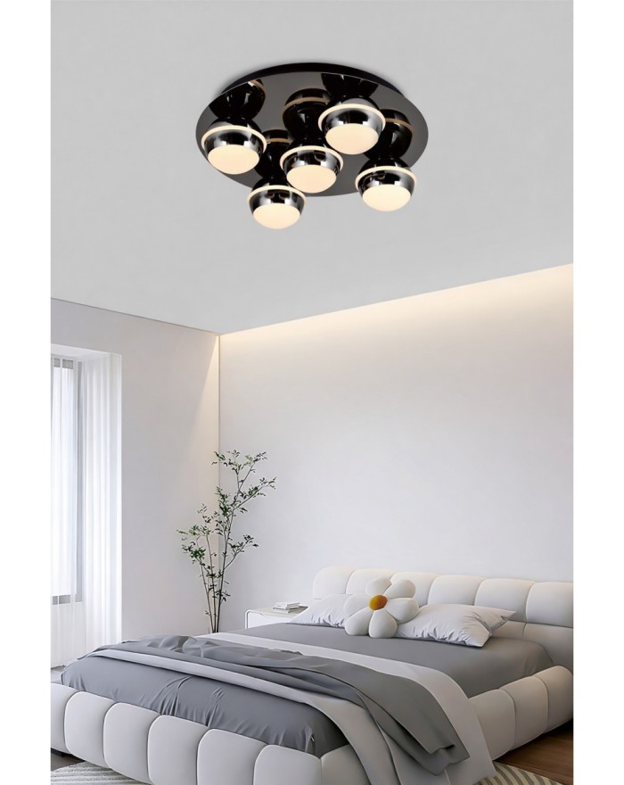 9047-505 Lampa sufitowa plafon piątka okrągły Biarritz czarny chrom